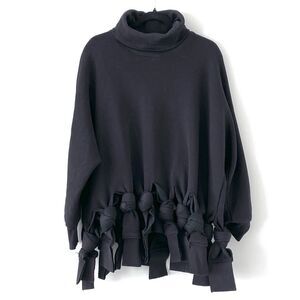 KEDEM SASSON Amma Black Turtleneck Sweater Dolman Sleeve Bow Details OS Artwork